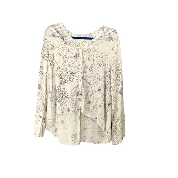 Anthropology Cloth & Stone Long Sleeve Shirt. Ivory With Grey Floral Sketch. M - Picture 2 of 6